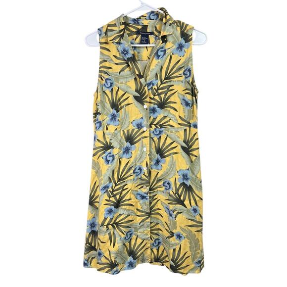 Boston Proper Women's Yellow Floral Button Up Silk Shirt Dress Size 8 - Picture 1 of 8